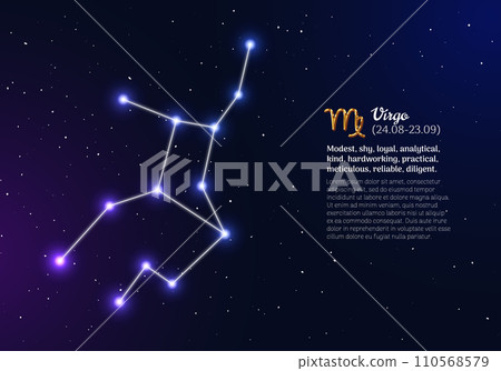 Virgo zodiacal constellation with bright stars Virgo zodiacal constellation with bright stars 110568579