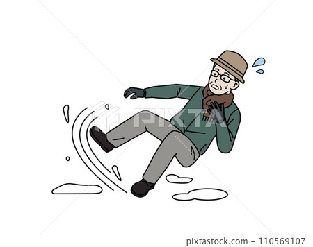 一名老人在雪地裡滑倒 110569107