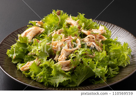 Wasabi greens and chicken fillet with rice Wasabi greens and chicken fillet with rice 110569559