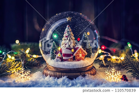 Crystal ball with Christmas decorations Crystal ball with Christmas decorations 110570839