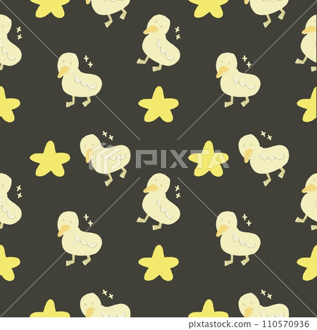 Seamless pattern of cute duck on a black background 110570936
