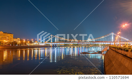 Krymsky Bridge or Crimean Bridge in Moscow at summer night Krymsky Bridge or Crimean Bridge in Moscow at summer night 110571694