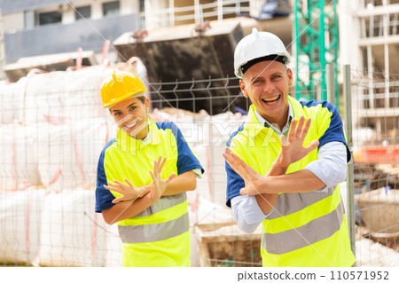 Portrait of two active positive civil engineers 110571952