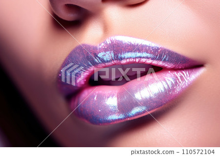 close up of a girl's lips wearing lipstick and glitter close up of a girl's lips wearing lipstick and glitter 110572104