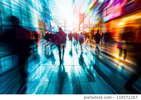 crowd business person Moving fast motion blurred background. generative AI. 110572267