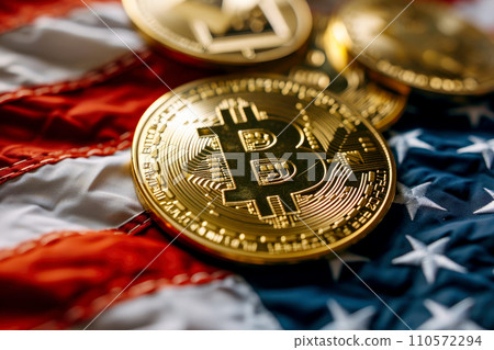 Bitcoin BTC America USA crypto flag SEC, AI generated 110572294