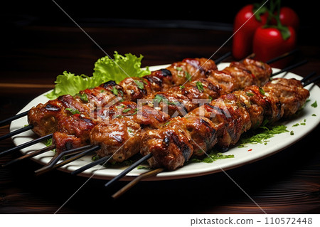 Spicy minced meat kebab usually made from lamb or beef cooked on a skewer Spicy minced meat kebab usually made from lamb or beef cooked on a skewer 110572448