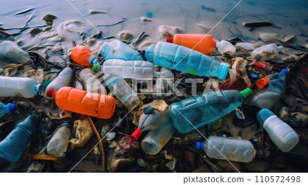 plastic trash on the beach plastic trash on the beach 110572498