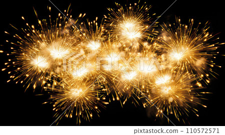 beautiful golden Fire work on the transparent background 110572571