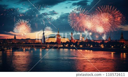 Beautiful fireworks night in the city of celebration Beautiful fireworks night in the city of celebration 110572611