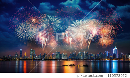 Bangkok, Thailand Beautiful fireworks night in the city of celebration Bangkok, Thailand Beautiful fireworks night in the city of celebration 110572952