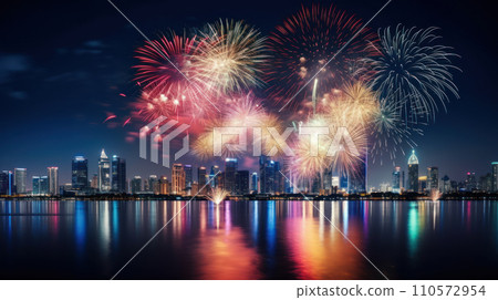 Bangkok, Thailand Beautiful fireworks night in the city of celebration Bangkok, Thailand Beautiful fireworks night in the city of celebration 110572954