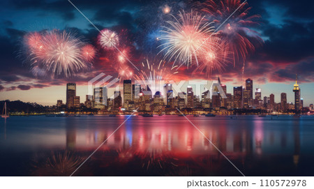 Beautiful fireworks night in the city of celebration Australia 110572978