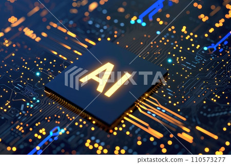AI text on CPU Circuit board, Artificial Intelligence concept. AI generative AI text on CPU Circuit board, Artificial Intelligence concept. AI generative 110573277