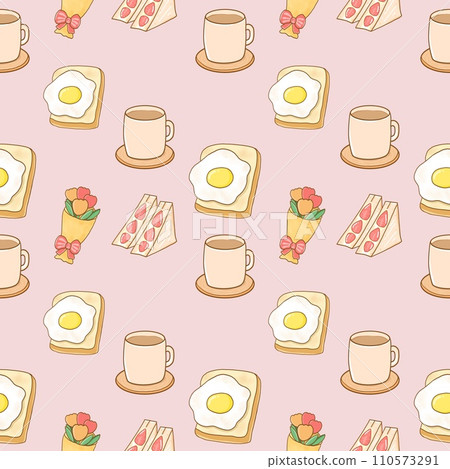 Seamless pattern of breakfast on a pink background Seamless pattern of breakfast on a pink background 110573291