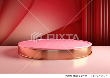 Minimal background with a pink podium backdrop for product presentation. Generative AI 110573523
