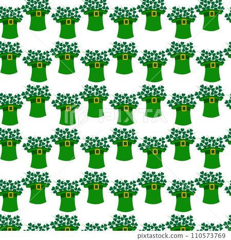 Seamless pattern of St. Patricks Day Leprechaun Hat and Shamrocks Bouquet. Backdrop design concept 110573769