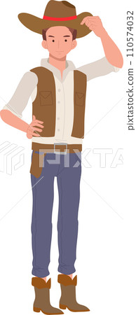 Full-length flat cartoon cowboy. vintage western character illustration 110574032