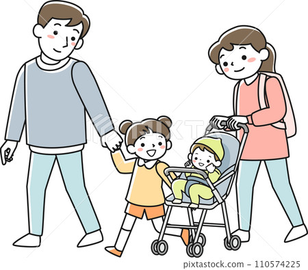 一家四口帶著孩子外出 110574225