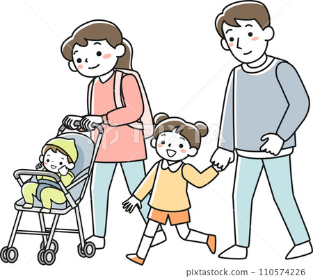 一家四口帶著孩子外出 110574226