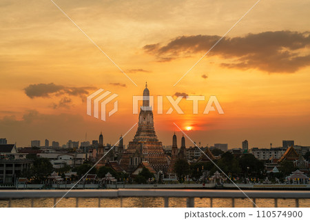 Wat Arun Temple in sunset, Temple of Dawn near Chao Phraya river. Landmark and popular for tourist attraction and Travel destination in Bangkok, Thailand and Southeast Asia concept Wat Arun Temple in sunset, Temple of Dawn near Chao Phraya river. Landmark and popular for tourist attraction and Travel destination in Bangkok, Thailand and Southeast Asia concept 110574900
