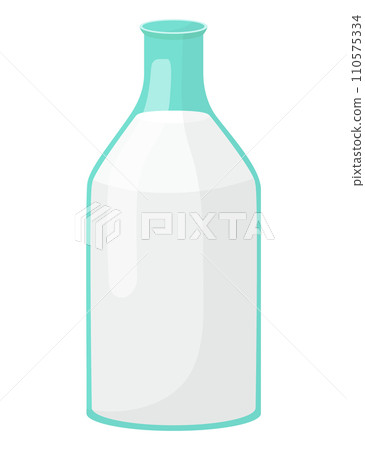 Empty glass milk bottle with blue rim. Simple kitchen container design. Dairy product packaging vector illustration. 110575334