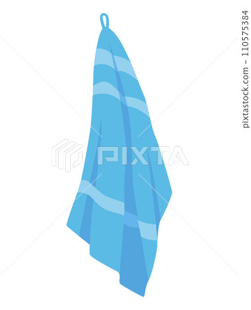 Blue hanging towel with stripes design. Bathroom or spa equipment, cleanliness concept vector illustration. Blue hanging towel with stripes design. Bathroom or spa equipment, cleanliness concept vector illustration. 110575384
