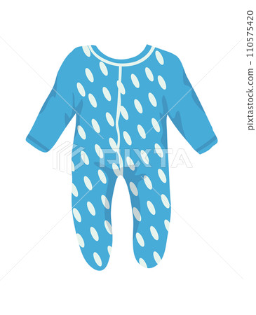 Blue baby onesie with white polka dots, isolated infant bodysuit. Cute newborn clothing vector illustration. 110575420