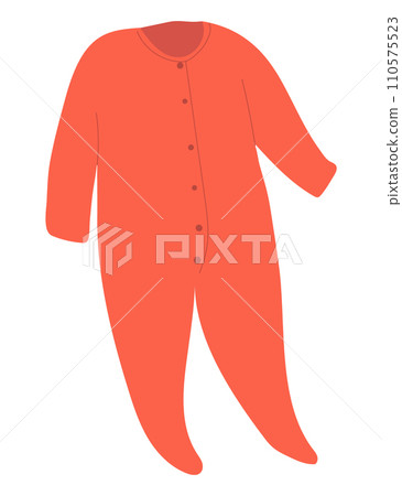 Orange baby onesie with buttons isolated on white. Infant clothing, unisex baby bodysuit design. Comfortable children's fashion, newborn apparel vector illustration. 110575523