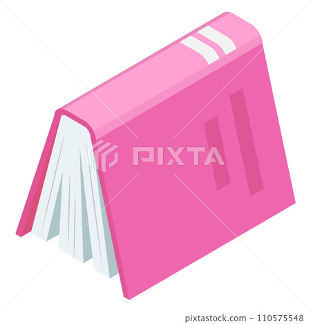 Pink book vector illustration placed diagonally. Simple flat design isolated on white, educational graphic. Pink book vector illustration placed diagonally. Simple flat design isolated on white, educational graphic. 110575548