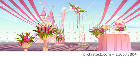 Wedding ceremony outdoor setup with arch 110575804