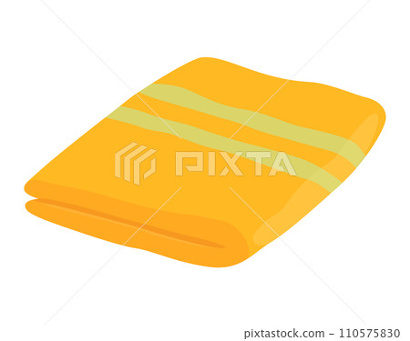 Folded orange towel with green stripes. Clean soft terry bath fabric. Home comfort and bathroom accessories vector illustration. 110575830
