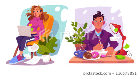 Male and female freelancers working home Male and female freelancers working home 110575851