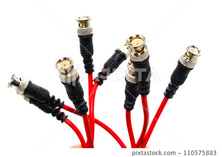CCTV cable BNC Connector with Copper Cable isolated on white background 110575883