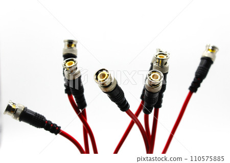 CCTV cable BNC Connector with Copper Cable isolated on white background 110575885