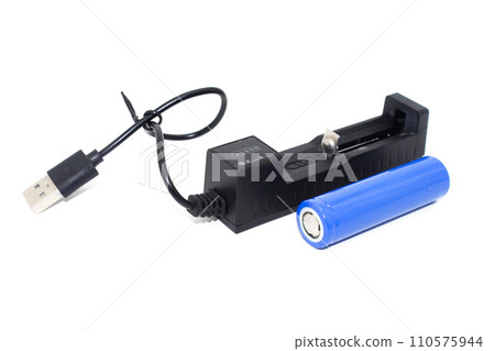 Lithium Battery USB Charger isolated on white background Lithium Battery USB Charger isolated on white background 110575944