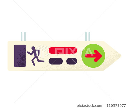 Stick figure running to green arrow, performance metrics, improvement concept. Progress indicator, growth, productivity vector illustration. 110575977