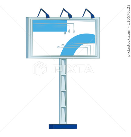 Outdoor blank billboard vector illustration for advertising, with blue and white design. Empty large format advertisement board. Outdoor blank billboard vector illustration for advertising, with blue and white design. Empty large format advertisement board. 110576122