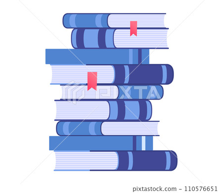 Stack of blue books with bookmarks education concept. Pile of literature for reading hobby. Knowledge and library theme vector illustration. 110576651