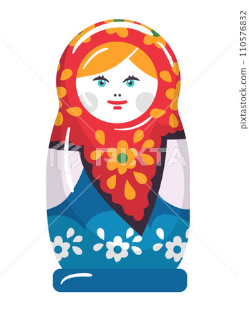 Russian matryoshka doll with floral pattern. Traditional nesting doll vector illustration. Folk art and cultural symbol concept. 110576832