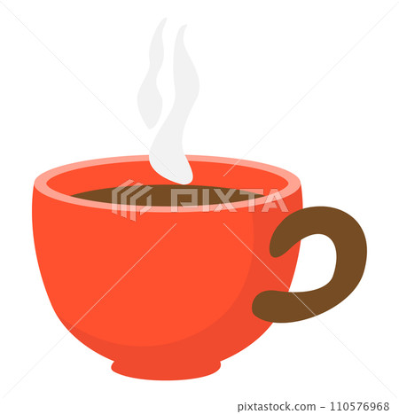 Red coffee cup with steam, flat design hot beverage. Morning coffee break, cozy drink concept vector illustration. Red coffee cup with steam, flat design hot beverage. Morning coffee break, cozy drink concept vector illustration. 110576968