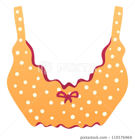 Orange polka dot bikini top, summer swimwear fashion. Women's beach clothing vector illustration. 110576969