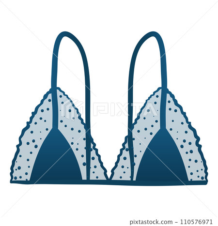 Blue lace bralette design, dotted fabric, lingerie fashion. Feminine undergarment vector illustration. Blue lace bralette design, dotted fabric, lingerie fashion. Feminine undergarment vector illustration. 110576971