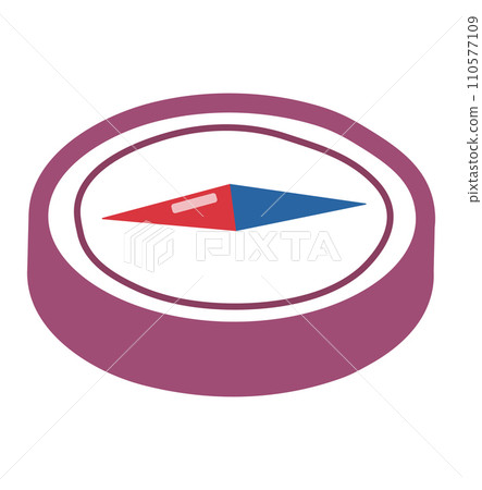 Stylized compass rose with red and blue pointer. Navigational compass icon in a purple circle. Direction and navigation symbol vector illustration. 110577109