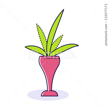 Potted plant with green leaves in a pink vase. Simple indoor plant decoration. Home decor and minimalistic style vector illustration. 110577171