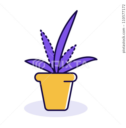 Purple potted plant illustration. Flat design indoor plant, modern decor, minimal style vector illustration. Home decoration and interior design. 110577172