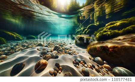 Underwater photo of clear stream AI generated image Underwater photo of clear stream AI generated image 110577481