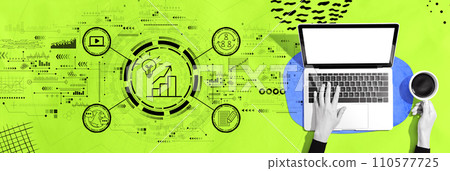 Content marketing concept with person using a laptop Content marketing concept with person using a laptop 110577725