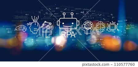 Robotic Process Automation theme with blurred city at night 110577760
