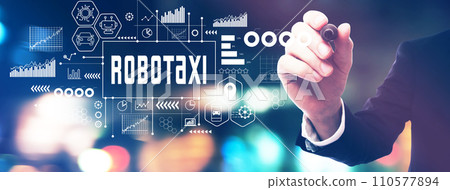 Robotaxi theme with a businessman holding a marker 110577894